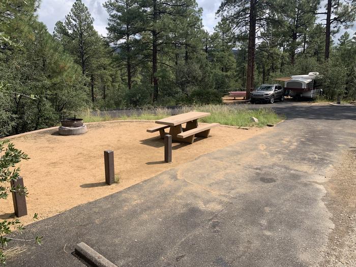 A photo of Site 25 of Loop F at LYNX CAMPGROUND with Picnic Table, Fire Pit. Sure F26 is in the background. 