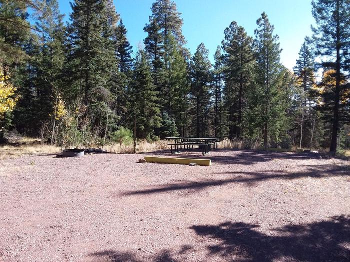 Site 103 & 104 with picnic tables, parking spaces, and campfire rings.