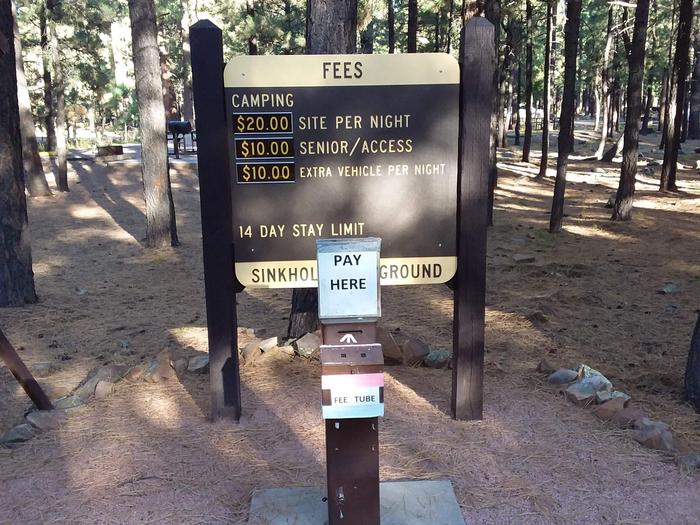 SINKHOLE Campground Fees Sign