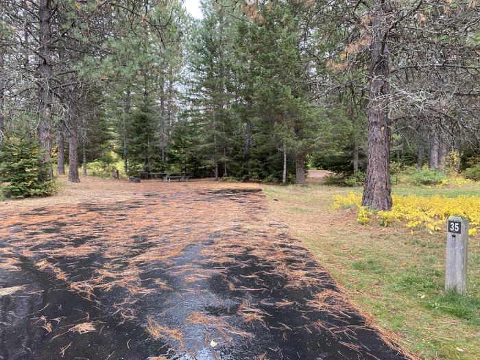 A photo of Site 035 of Loop POND at SWAN LAKE CAMPGROUND with Picnic Table, Fire Pit