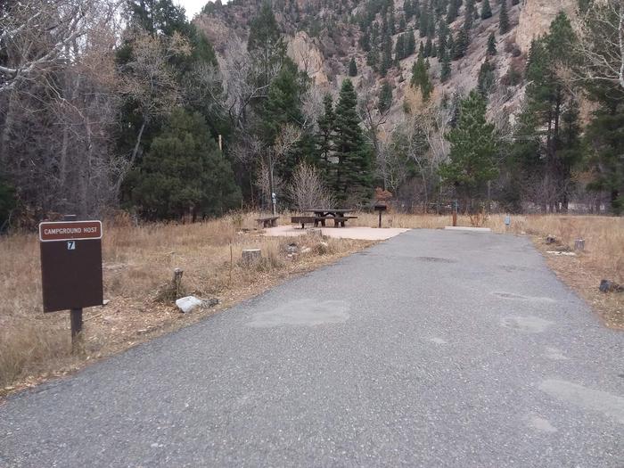 Site 7 (Host Site) with a picnic table, fire ring, camp grill, and parking,