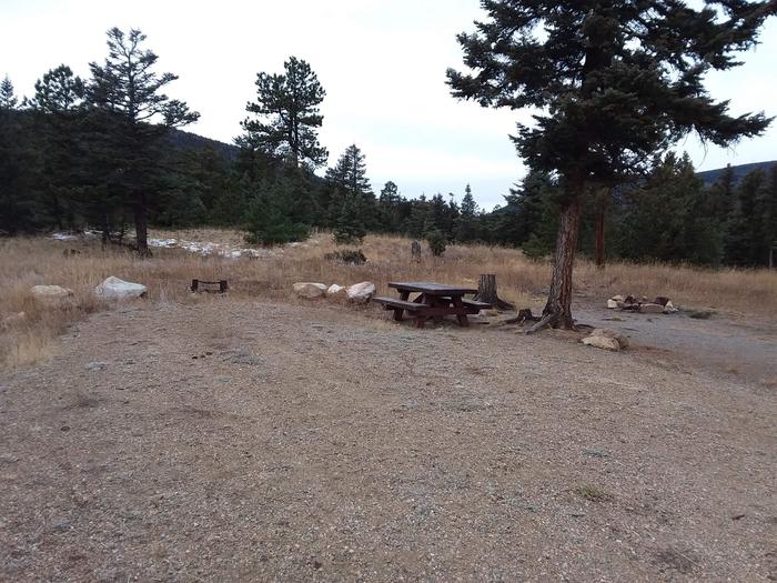 Loop A Campsite 5 with picnic table, fire pit, and mountainous views
