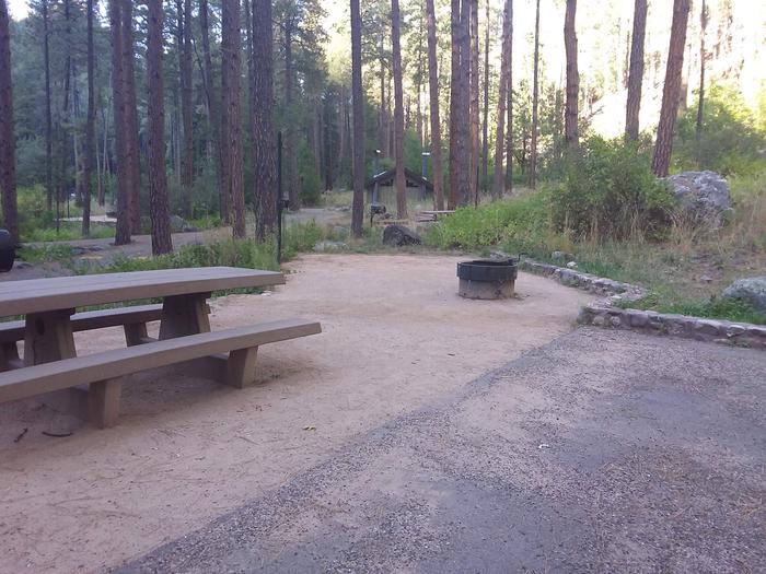 Pine Flat Campground Site 52 with a picnic table, fire ring, and nearby restroom