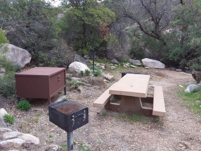 Site 2 with a picnic table, fire ring, camp grill, lantern pole, and bear-proof food storage.Site 2 with a picnic table, fire ring, camp grill, lantern pole, and bear-proof food storage. Parking is within close walking distance.