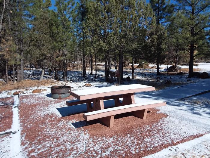 Rock Crossing Campground Site 12: table, fire pit, grill, and entrance/walk-way.Rock Crossing Campground