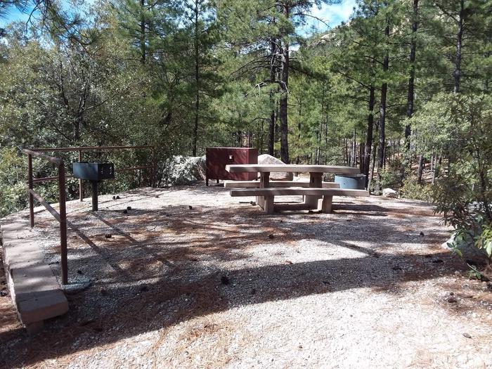 Site 2 with a picnic table, fire ring, camp grill,  and bear-proof food storage.