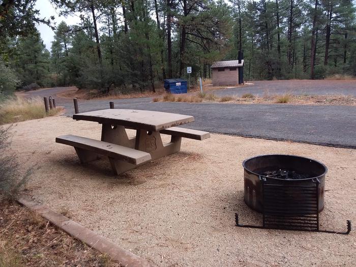 Hilltop Campground Loop A Site 10: table, fire pit with easy restroom and trash disposal accessHilltop Campground Loop A Site 10