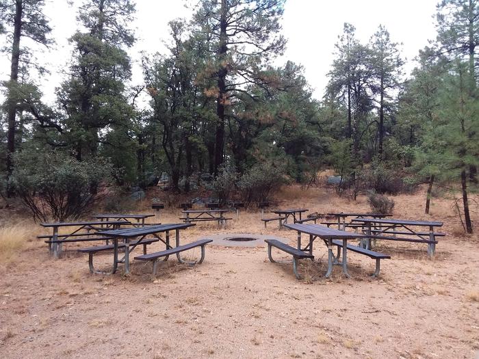 Group site picnic area with a circle of tables Group site B picnic area 