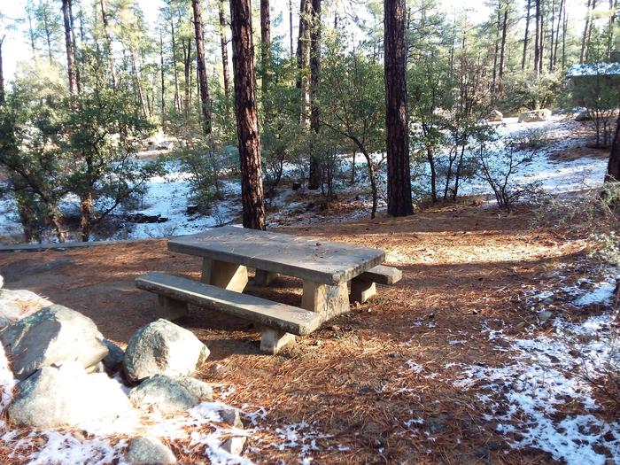 Campsite 51 with a stone picnic table and an open space for tent placement