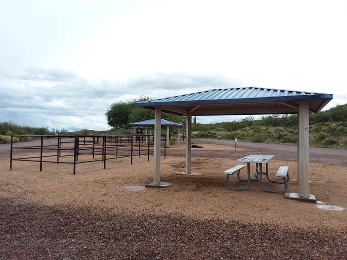 Site 5 equestrian enclosure and table under a pavillion.Frazier site 5