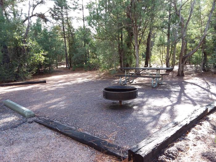 Houston Mesa, Elk Loop site #27 area with campfire grill and tableHouston Mesa, Elk Loop site #27