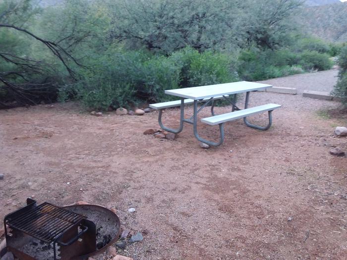 Campsite 19 at Burnt Corral Campground with a picnic table, fire ring, and parking.