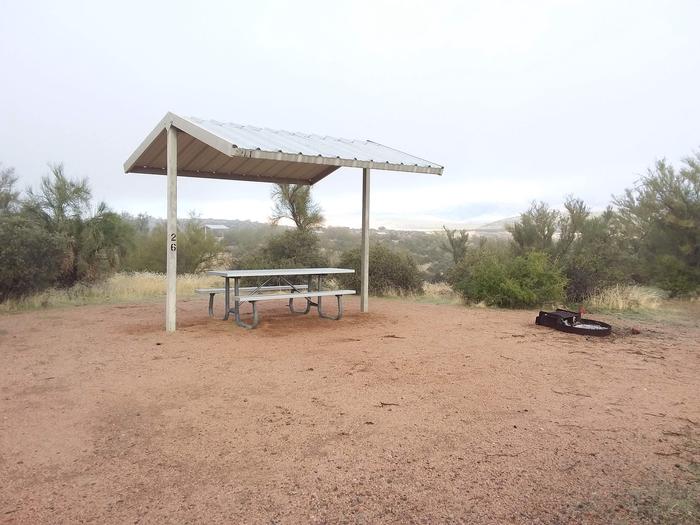 Windy Hill Campground Coati Site 026: shade structure, table, fire pitWindy Hill Campground Coati Site 026