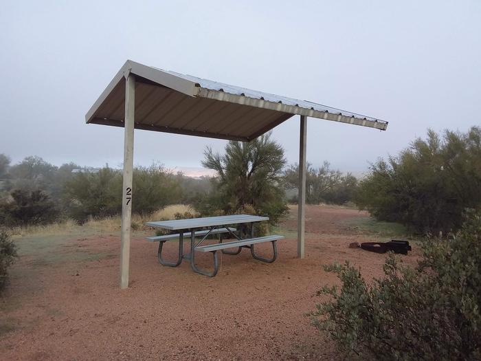 Windy Hill Campground Coati Site 027: shade structure, table, fire pitWindy Hill Campground Coati Site 027