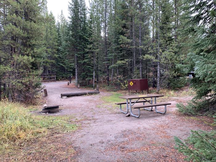 A photo of Site 6 of Loop 1 at Signal Mountain Lodge Campground with Picnic Table, Electricity Hookup, Fire Pit, Shade, Food Storage