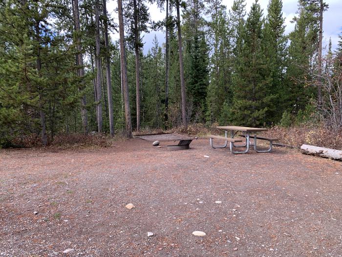 A photo of Site 17 of Loop 1 at Signal Mountain Lodge Campground with Picnic Table, Fire Pit, Shade, Food Storage, Tent Pad
