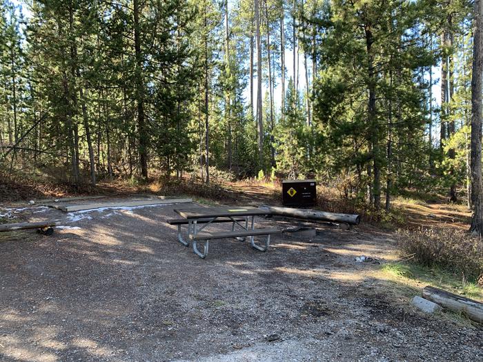 A photo of Site 14 of Loop 1 at Signal Mountain Lodge Campground with Picnic Table, Fire Pit, Shade, Food Storage, Tent Pad