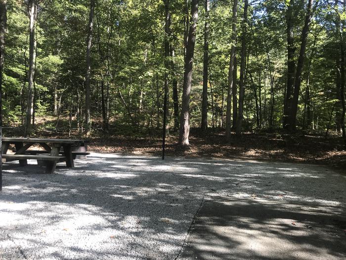 A photo of Site A001 of Loop A at TWIN KNOBS CAMPGROUND with Picnic Table, Electricity Hookup, Fire Pit, Shade, Tent Pad, Lantern Pole
