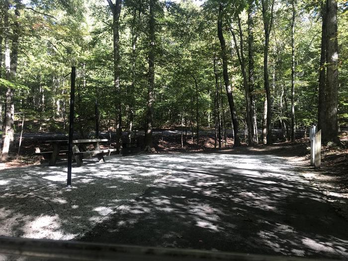 A photo of Site A002 of Loop A at TWIN KNOBS CAMPGROUND with Picnic Table, Electricity Hookup, Fire Pit, Shade, Tent Pad, Lantern Pole