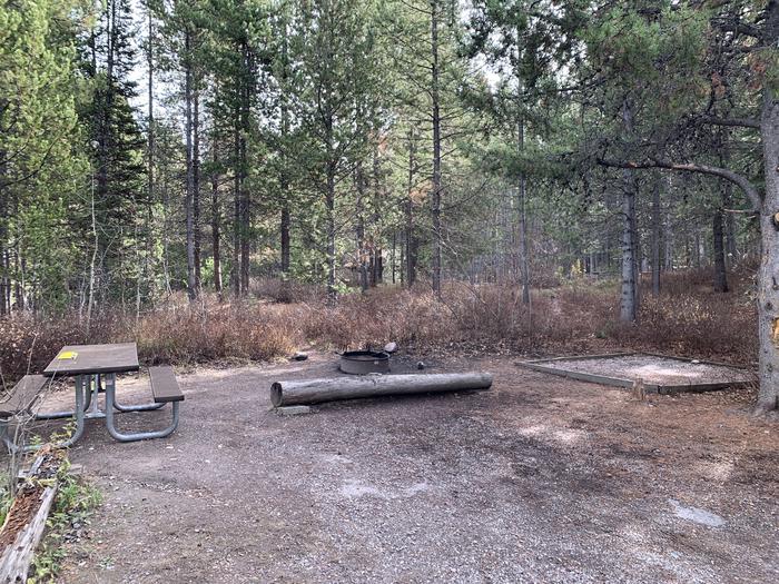 A photo of Site 67 of Loop 3 at Signal Mountain Lodge Campground with Picnic Table, Fire Pit, Shade, Food Storage, Tent Pad
