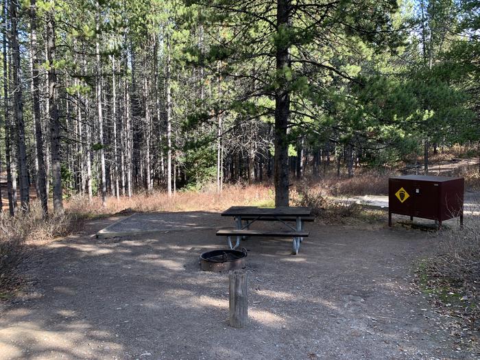 A photo of Site 76 of Loop 3 at Signal Mountain Lodge Campground with Picnic Table, Fire Pit, Shade, Food Storage, Tent Pad