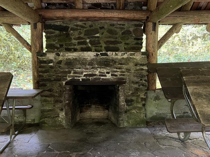 Fireplace located inside the day use shelterFireplace located inside the day use shelter at Trout Creek Campground.