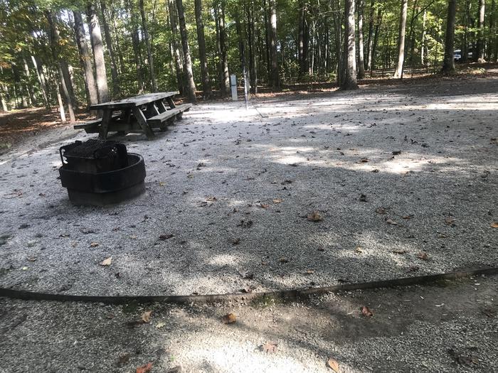 A photo of Site J010 of Loop J at TWIN KNOBS CAMPGROUND with Picnic Table, Electricity Hookup, Fire Pit, Shade, Tent Pad, Waterfront, Lantern Pole