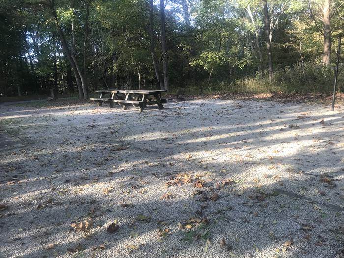 A photo of Site F004 of Loop F at TWIN KNOBS CAMPGROUND with Picnic Table, Fire Pit, Shade, Tent Pad, Lantern Pole