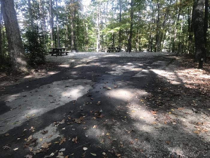 A photo of Site J009 of Loop J at TWIN KNOBS CAMPGROUND with Picnic Table, Electricity Hookup, Fire Pit, Shade, Tent Pad, Waterfront, Lantern Pole
