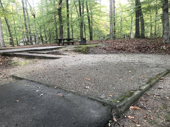 A photo of Site I014 of Loop I at TWIN KNOBS CAMPGROUND with Picnic Table, Fire Pit, Shade, Tent Pad, Lantern Pole