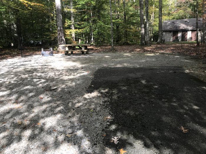 A photo of Site I012 of Loop I at TWIN KNOBS CAMPGROUND with Picnic Table, Fire Pit, Shade, Tent Pad, Lantern Pole
