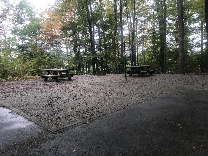 A photo of Site I008 of Loop I at TWIN KNOBS CAMPGROUND with Picnic Table, Fire Pit, Shade, Tent Pad, Lantern Pole