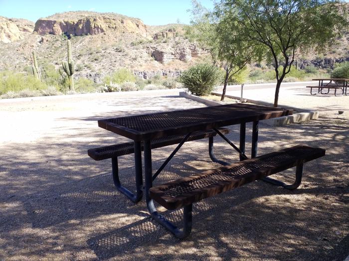 Site 67 with a picnic table, fire ring, and parking.