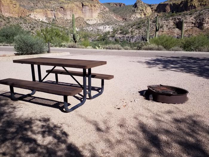 Site 72 with a picnic table, fire ring, and parking.