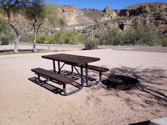 Site 74 with a picnic table, fire ring, and parking.