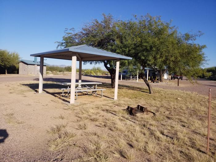 Frazier Horse Campground Site 02: shade structure with table and fire pitFrazier Horse Campground Site 02