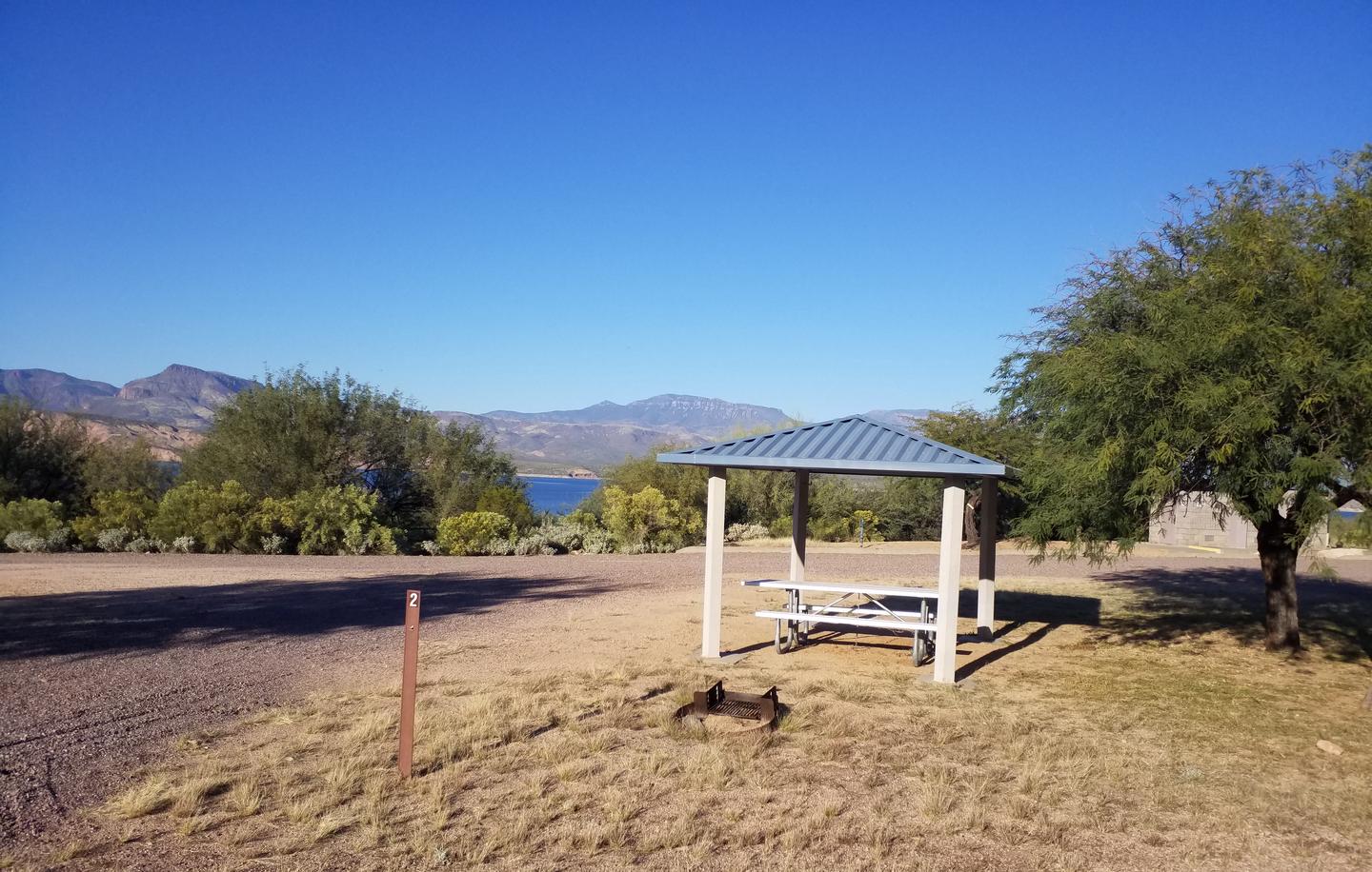 Frazier Horse Campground Site 02: shade structure with table and fire pitFrazier Horse Campground Site 02