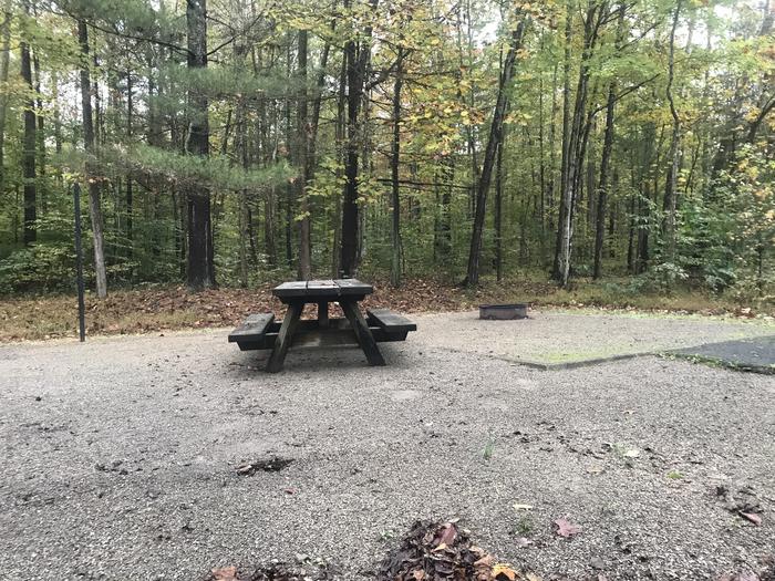 A photo of Site E007 of Loop E at TWIN KNOBS CAMPGROUND with Picnic Table, Fire Pit, Shade, Tent Pad, Lantern Pole
