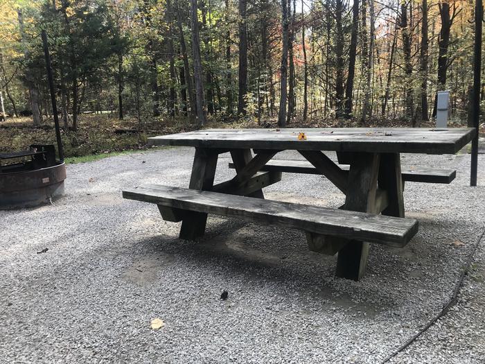 A photo of Site H017 of Loop H at TWIN KNOBS CAMPGROUND with Picnic Table, Electricity Hookup, Fire Pit, Shade, Tent Pad, Lantern Pole