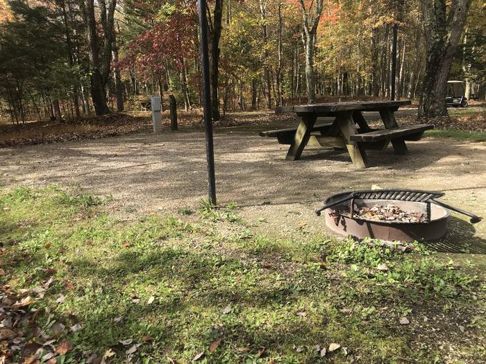 A photo of Site H007 of Loop H at TWIN KNOBS CAMPGROUND with Picnic Table, Electricity Hookup, Fire Pit, Shade, Tent Pad, Lantern Pole