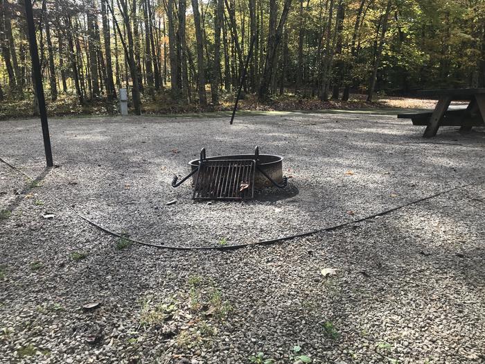 A photo of Site H020 of Loop H at TWIN KNOBS CAMPGROUND with Picnic Table, Electricity Hookup, Fire Pit, Shade, Tent Pad, Lantern Pole