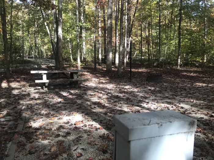 A photo of Site A003 of Loop A at TWIN KNOBS CAMPGROUND with Picnic Table, Electricity Hookup, Fire Pit, Shade, Tent Pad, Lantern Pole