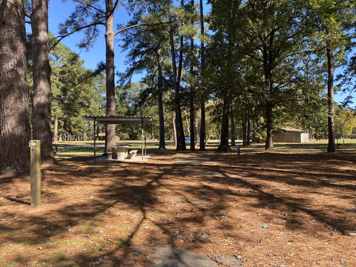 A photo of Site 094 of Loop D at MILL CREEK (TEXAS) with Picnic Table, Electricity Hookup, Fire Pit, Shade, Lantern Pole, Water Hookup