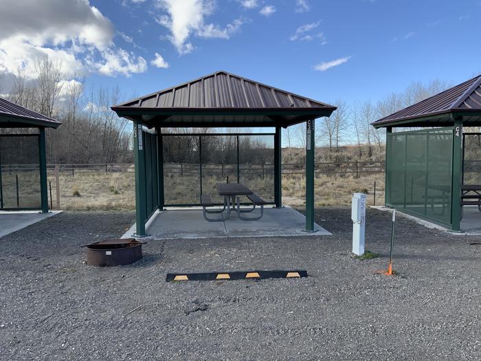 A photo of Site C-3 of Loop Main loop at Egin Lakes Campground/Day Use Area with Picnic Table, Electricity Hookup, Fire Pit, Lean To / Shelter