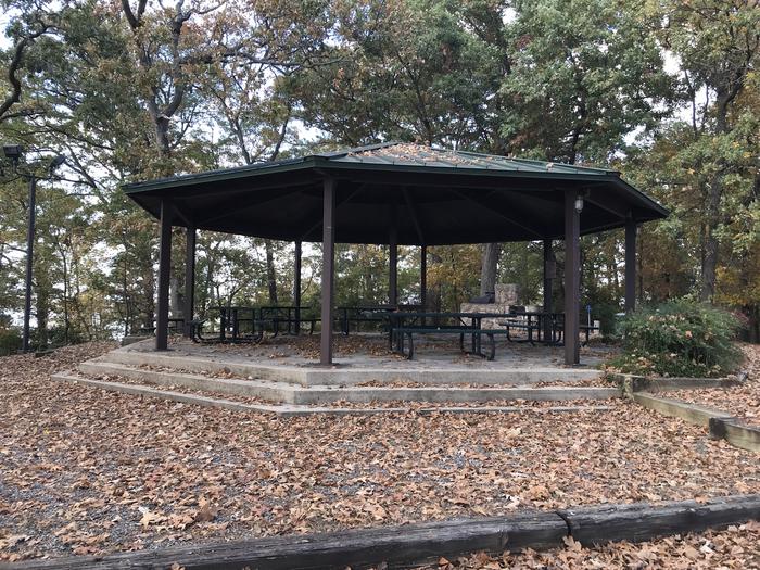 Photo of picnic tables at Piney Point group shelter.