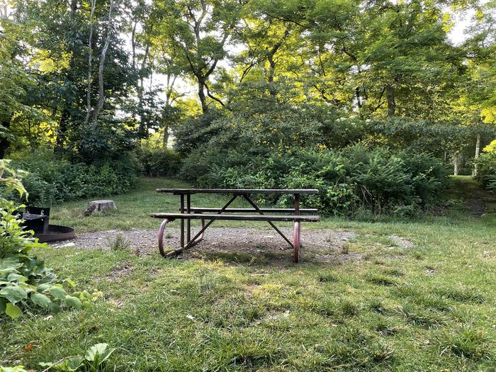 A photo of Site 001 of Loop Upper Loop at Loft Mountain Campground with Picnic Table, Fire Pit