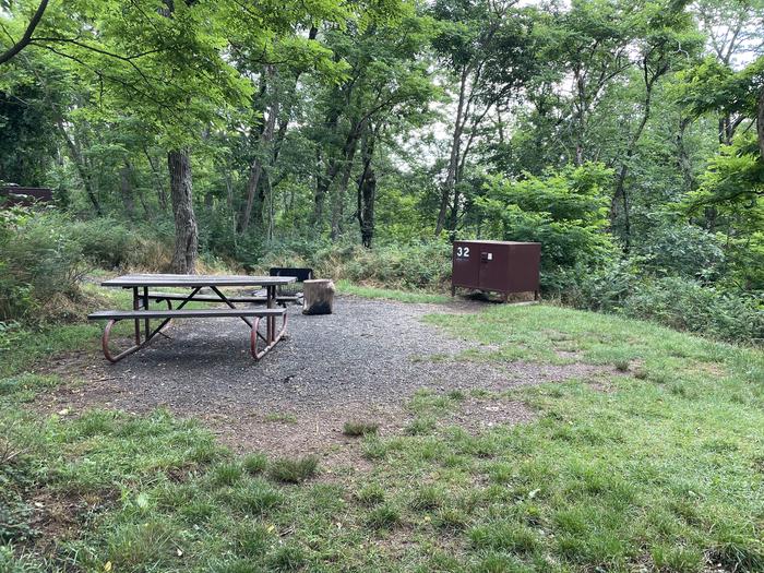 A photo of Site 032 of Loop Lower Loop at Loft Mountain Campground with Picnic Table, Fire Pit, Food Storage
