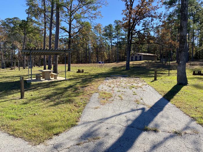 A photo of Site 06 of Loop LOOA at SAN AUGUSTINE with Picnic Table, Electricity Hookup, Fire Pit, Shade, Waterfront, Water Hookup, Lean To / Shelter