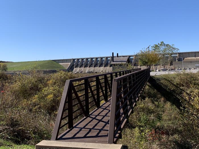 Pedestrian bridge located in Brush Creek for fishermen and visitors to walk across and visit the Keystone Dam structure to fish or sight see.A photo of facility Brush Creek Public Use Area.