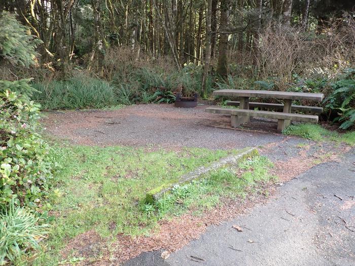 view of picnic table and a gravel/dirt tent padA12 - Picnic table and fire ring. Tent pad is located on the left of the picnic table